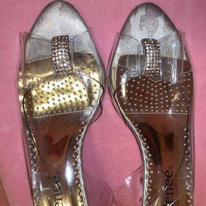 J RENEE CLEAR SHOES WITH RHINESTONE DETAIL